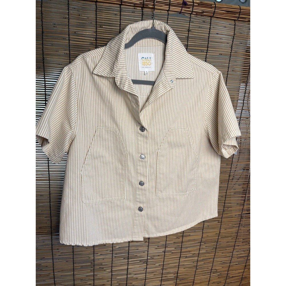 Cali 1850 Los Angeles Womens Stripe Utility Shirt Small S Short Sleeve Button Up